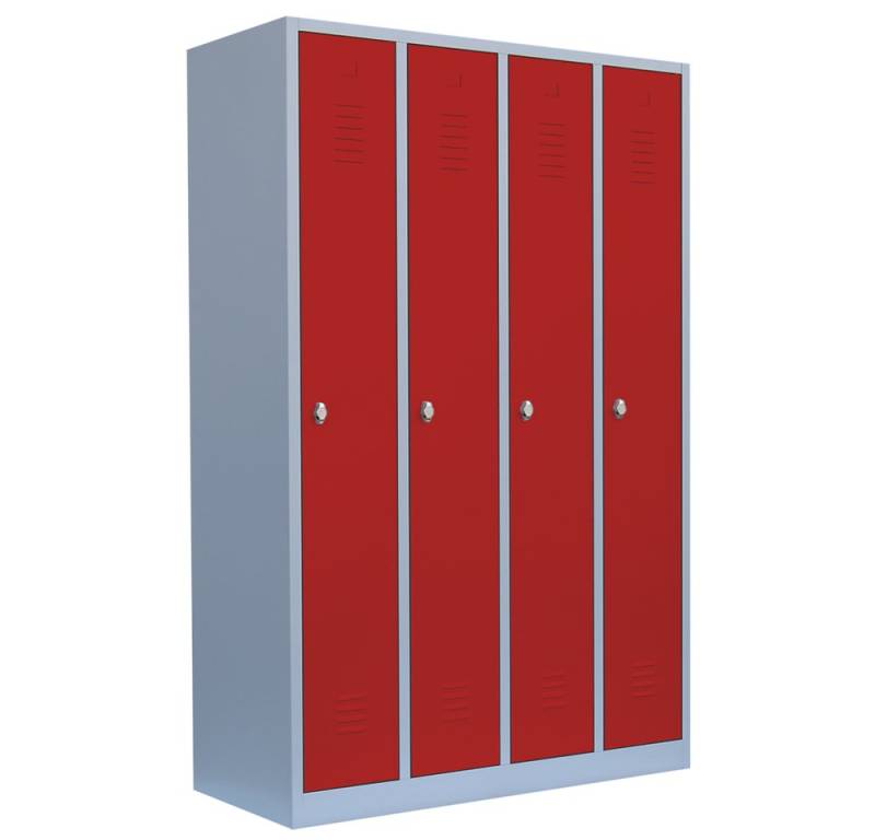 Steelboxx Spind Spind Garderobenschrank - 4 Abteile - 1800 x 1170 x 500 mm (1-St) Komplett verschweißt und montiert von Steelboxx