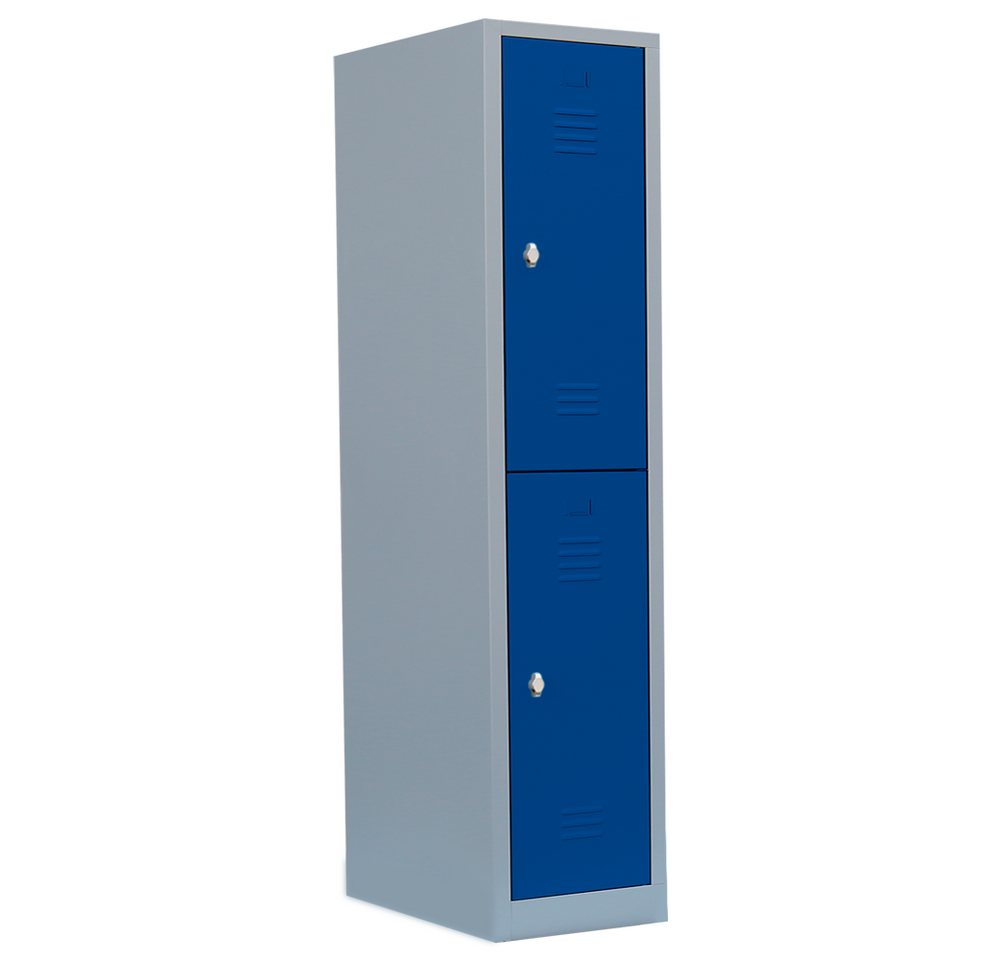 Steelboxx Spind Spind Kleiderspind 2 Fächer 180x41,5x50cm blau/grau (1-St) Komplett verschweißt und montiert von Steelboxx