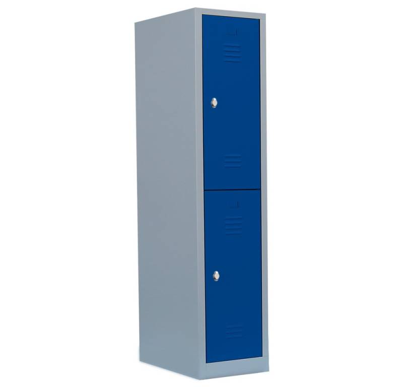 Steelboxx Spind Spind Kleiderspind 2 Fächer 180x41,5x50cm blau/grau (1-St) Komplett verschweißt und montiert von Steelboxx