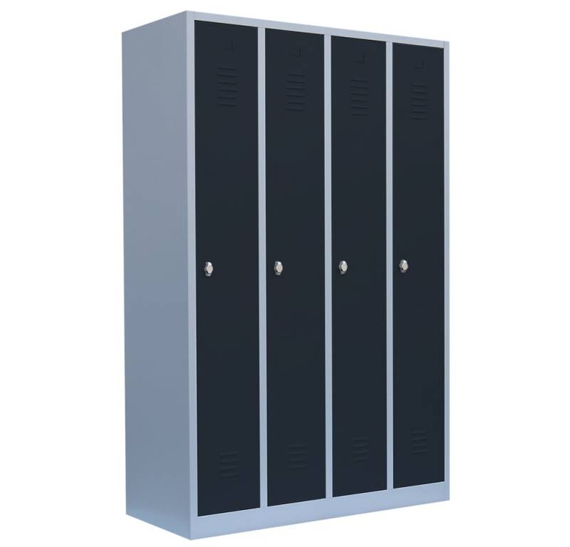 Steelboxx Spind Spind Garderobenschrank - 4 Abteile - 1800 x 1170 x 500 mm (1-St) Komplett verschweißt und montiert von Steelboxx