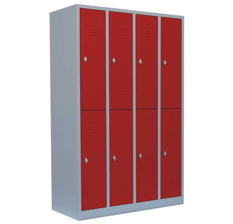 Steelboxx Spind Garderobenschrank, 4 Abteile doppelstöckig, H 1800 x B 1170 x T 500 mm (1-St) Komplett verschweißt und montiert von Steelboxx