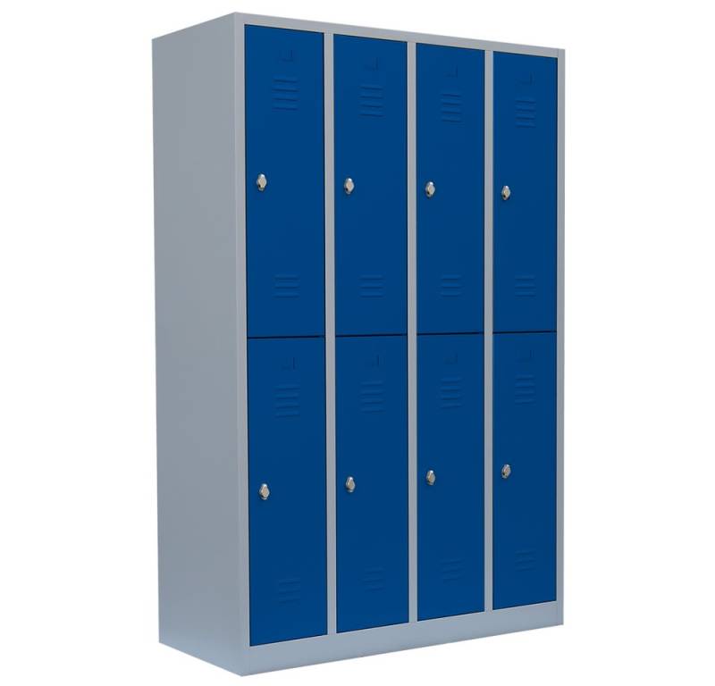 Steelboxx Spind Garderobenschrank, 4 Abteile doppelstöckig, H 1800 x B 1170 x T 500 mm (1-St) Komplett verschweißt und montiert von Steelboxx