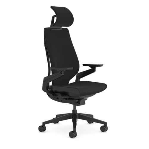 Steelcase Gesture Ergonomischer Bürostuhl mit 360° Armlehnen, 3D-Live Back Lumbalstütze, anpassbarer Kopfstütze Black/Schwarz von Steelcase