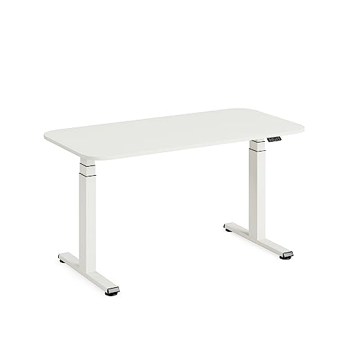 Steelcase Solo Elektromotorisch höhenverstellbarer Homeoffice-Schreibtisch, programmierbares Bedienpaneel, Antikollisionssensor und Kabelnetz, Tischplatte in Snow, Gestell in Pearl Snow von Steelcase