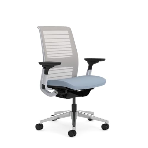 Steelcase Think Glow Up Ergonomischer Bürostuhl mit LiveBack Lumbalstütze, 4D-Armlehnen, nachhaltigem Design Möwengrau /Blue Nickel von Steelcase