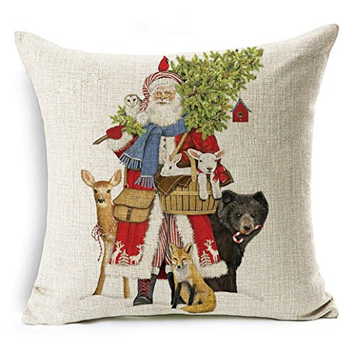 Steellwingsf Kissenbezug mit Weihnachtsmann-Motiv und Rentier, Größe #30, Weihnachtsmann mit Tieren von Steellwingsf