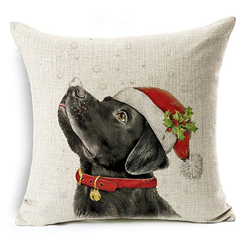 Steellwingsf Kissenbezug mit Weihnachtsmann-Motiv, Rentier, Sofa-Dekoration, Größe #10, schwarzer Labrador von Steellwingsf