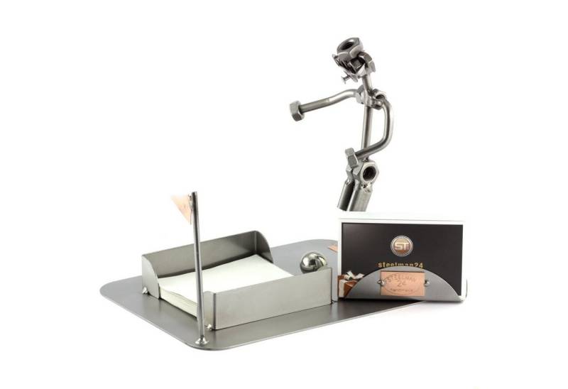 Steelman24 Dekofigur Fußballer Zettelbox mit Visitenkartenhalter von Steelman24