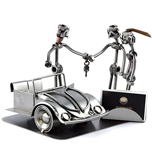 Steelman24 I Schraubenmännchen Autoverkäufer mit Visitenkartenhalter I Made in Germany I Handarbeit I Geschenkidee I Stahlfigur I Metallfigur I Metallmännchen von Steelman24