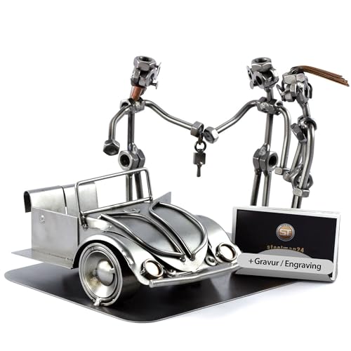 Steelman24 I Schraubenmännchen Autoverkäufer mit Visitenkartenhalter mit Persönlicher Gravur I Made in Germany I Handarbeit I Geschenkidee von Steelman24