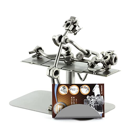 Steelman24 I Schraubenmännchen Chiropraktiker Mit Visitenkartenhalter I Made in Germany I Handarbeit I Geschenkidee I Stahlfigur I Metallfigur I Metallmännchen von Steelman24