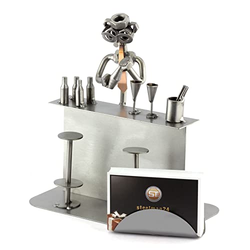 Steelman24 I Schraubenmännchen Cocktail-Mixer Mit Visitenkartenhalter I Made in Germany I Handarbeit I Geschenkidee I Stahlfigur I Metallfigur I Metallmännchen von Steelman24