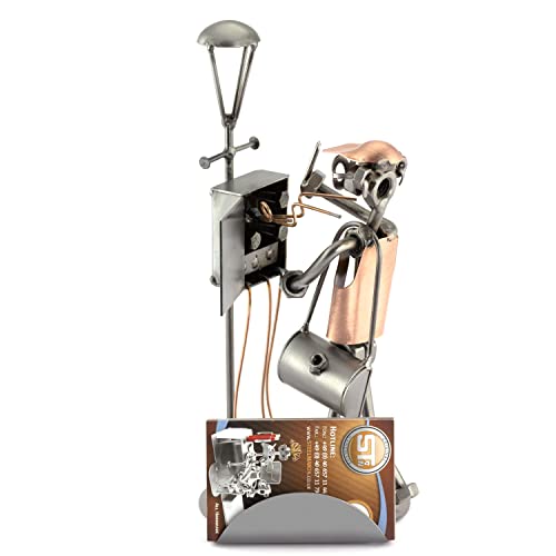 Steelman24 I Schraubenmännchen Elektriker mit Blitz mit Visitenkartenhalter I Made in Germany I Handarbeit I Geschenkidee I Stahlfigur I Metallfigur I Metallmännchen von Steelman24