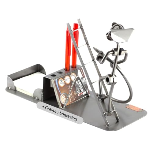 Steelman24 I Schraubenmännchen Feuerwehrmann Schreibtisch Organizer Mit Persönlicher Gravur I Made in Germany I Handarbeit I Geschenkidee I Stahlfigur I Metallfigur von Steelman24