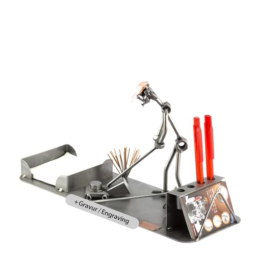 Steelman24 I Schraubenmännchen Gärtner Schreibtisch Organizer Mit Persönlicher Gravur I Made in Germany I Handarbeit I Geschenkidee I Stahlfigur I Metallfigur von Steelman24