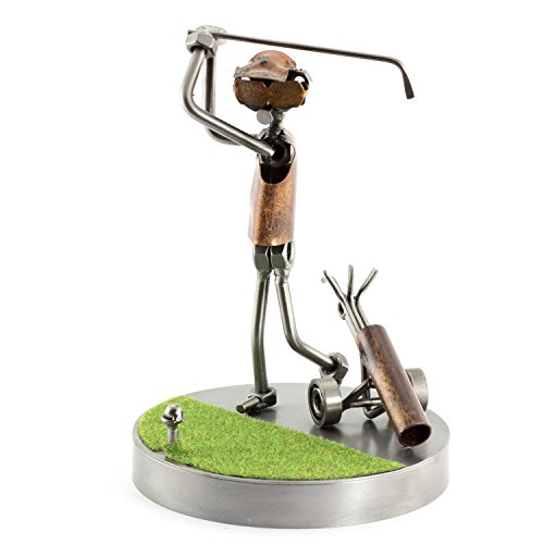 Steelman24 I Schraubenmännchen Golf Abschlag Auf Dem Grün I Made in Germany I Handarbeit I Geschenkidee I Stahlfigur I Metallfigur I Metallmännchen von Steelman24