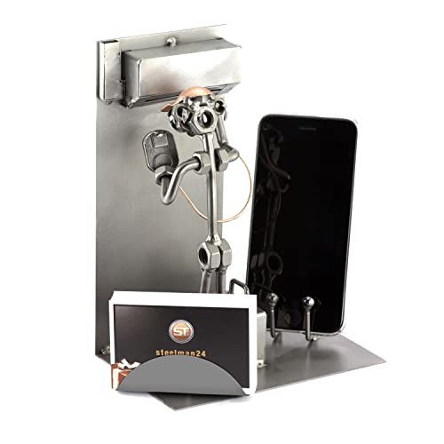 Steelman24 I Schraubenmännchen Kälteanlagenbauer mit Visitenkartenhalter mit persönlicher Gravur I Made in Germany I Handarbeit I Geschenkidee I Stahlfigur I Metallfigur von Steelman24