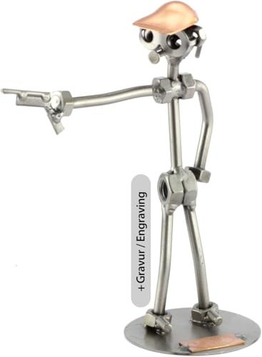 Steelman24 I Schraubenmännchen Pistolenschütze Mit Persönlicher Gravur I Made in Germany I Handarbeit I Geschenkidee I Stahlfigur I Metallfigur von Steelman24