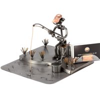 Schraubenmännchen Angler Am See Mit Visitenkarten-Halter - Original Steelman24 Metallskulptur Das Perfekte Geschenk von Steelman24DE