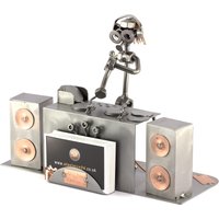 Schraubenmännchen Diskjockey Mit Visitenkartenhalter - Original Steelman24 Metallskulptur Das Perfekte Geschenk von Steelman24DE
