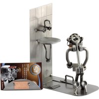 Schraubenmännchen Fliesenleger Mit Visitenkartenhalter - Original Steelman24 Metallskulptur Das Perfekte Geschenk von Steelman24DE