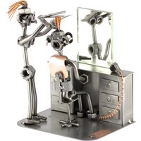 Schraubenmännchen Friseurin Mit Spiegel - Original Steelman24 Metallskulptur Das Perfekte Geschenk von Steelman24DE
