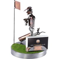 Schraubenmännchen Golf Martini Auf Dem Grün Mit Visitenkarten-Halter - Original Steelman24 Metallskulptur Das Perfekte Geschenk von Steelman24DE