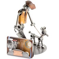 Schraubenmännchen Ich Und Mein Hund Mit Visitenkartenhalter - Original Steelman24 Metallskulptur Das Perfekte Geschenk von Steelman24DE