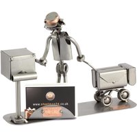 Schraubenmännchen Postbote Mit Visitenkartenhalter - Original Steelman24 Metallskulptur Das Perfekte Geschenk von Steelman24DE