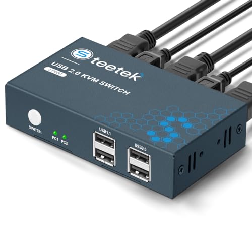 KVM Switch 2 PC 1 Monitore HDMI 1.4 USB2.0 Switch 4K@30Hz Ultra HD für 2 Computern zur gemeinsamen Nutzung von 1 Satz Tastatur und Maus, Plug and Play KVM Switch 2 PC 1 Monitore HDMI 1.4 USB2.0 Switch 4K@30Hz Ultra HD für 2 Computern zur gemeinsamen Nutzung von 1 Satz Tastatur und Maus, Plug and Play von Steetek