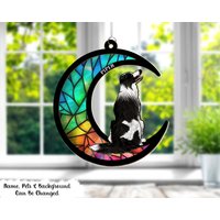 Hund Auf Mond-Erinnerungsgeschenk, Beileidsgeschenk Verlust Des Hundes, Hunde-Gedenkgeschenk, Fensterbehang-Sonnenfänger, Nachdenkliches Denkmal von StefanieGiftsStore