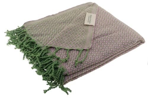 Stefano Ferrante Bird Eye Special Hamamtuch Saunatuch Pestemal Fouta Strandtuch Badetuch Handtuch Baumwolle Backpacker 100x180 cm (grün/rosa) von Stefano Ferrante
