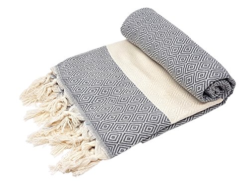 Stefano Ferrante ELMAS Hamamtuch Saunatuch Pestemal Fouta Strandtuch Badetuch Handtuch Baumwolle Backpacker 100x180 cm (Anthrazit) von Stefano Ferrante