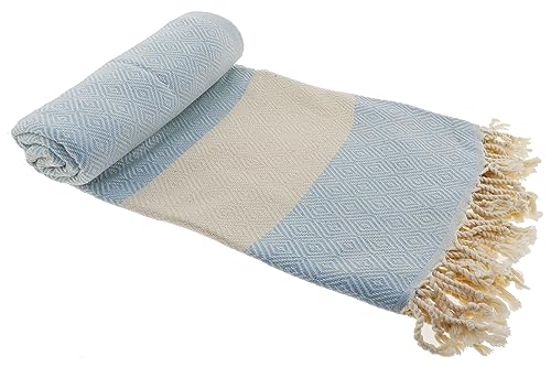 Stefano Ferrante ELMAS Hamamtuch Saunatuch Pestemal Fouta Strandtuch Badetuch Handtuch Baumwolle Backpacker 100x180 cm (Babyblau) von Stefano Ferrante