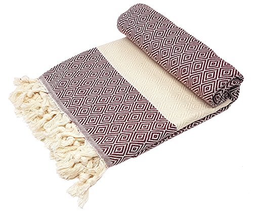 Stefano Ferrante ELMAS Hamamtuch Saunatuch Pestemal Fouta Strandtuch Badetuch Handtuch Baumwolle Backpacker 100x180 cm (Bordeaux) von Stefano Ferrante