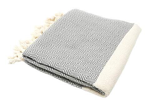 Stefano Ferrante ELMAS Hamamtuch Saunatuch Pestemal Fouta Strandtuch Badetuch Handtuch Baumwolle Backpacker 100x180 cm (Grau) von Stefano Ferrante