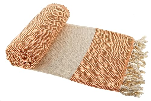 Stefano Ferrante ELMAS Hamamtuch Saunatuch Pestemal Fouta Strandtuch Badetuch Handtuch Baumwolle Backpacker 100x180 cm (Orange) von Stefano Ferrante