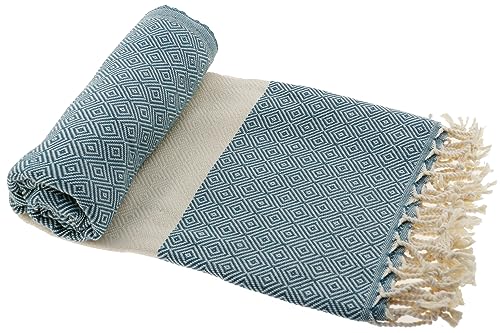 Stefano Ferrante ELMAS Hamamtuch Saunatuch Pestemal Fouta Strandtuch Badetuch Handtuch Baumwolle Backpacker 100x180 cm (Petrol) von Stefano Ferrante