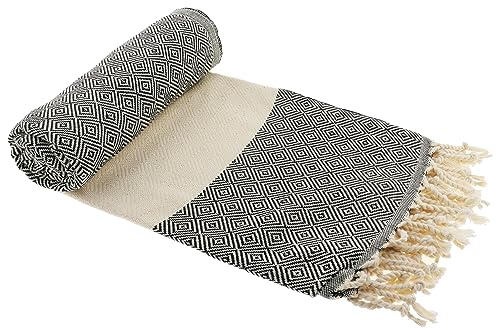 Stefano Ferrante ELMAS Hamamtuch Saunatuch Pestemal Fouta Strandtuch Badetuch Handtuch Baumwolle Backpacker 100x180 cm (Schwarz) von Stefano Ferrante