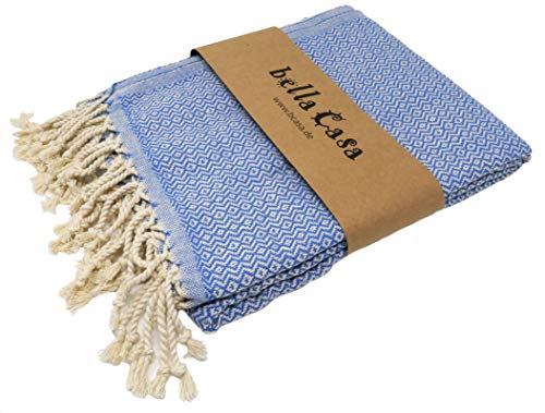 Stefano Ferrante KELIM Hamamtuch Saunatuch Pestemal Fouta Strandtuch Badetuch Handtuch Baumwolle Backpacker 100x180 cm (Hellblau) von Stefano Ferrante