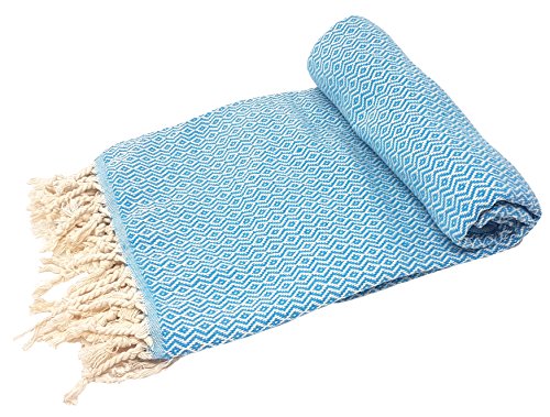 Stefano Ferrante KELIM Hamamtuch Saunatuch Pestemal Fouta Strandtuch Badetuch Handtuch Baumwolle Backpacker 100x180 cm (Türkis) von Stefano Ferrante