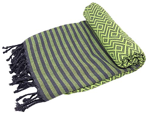 Stefano Ferrante KELIM LUX Hamamtuch Saunatuch Pestemal Fouta Strandtuch Badetuch Handtuch Baumwolle Backpacker 100x180 cm (Grasgrün) von Stefano Ferrante