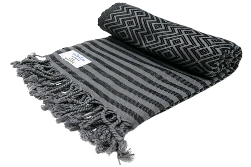 Stefano Ferrante KELIM LUX Hamamtuch Saunatuch Pestemal Fouta Strandtuch Badetuch Handtuch Baumwolle Backpacker 100x180 cm (Schwarz) von Stefano Ferrante