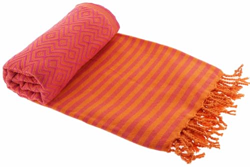 Stefano Ferrante KELIM LUX Summer Hamamtuch Saunatuch Pestemal Fouta Strandtuch Badetuch Handtuch Baumwolle Backpacker 100x180 cm (orange/pink) von Stefano Ferrante