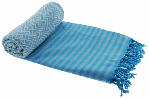 Stefano Ferrante KELIM LUX Summer Hamamtuch Saunatuch Pestemal Fouta Strandtuch Badetuch Handtuch Baumwolle Backpacker 100x180 cm (türkis/beige) von Stefano Ferrante