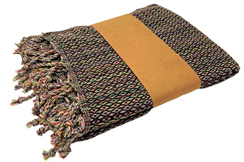 Stefano Ferrante Multicolour Hamamtuch Saunatuch Pestemal Fouta Strandtuch Badetuch Handtuch Baumwolle Backpacker 100x180 cm (Schwarz) von Stefano Ferrante