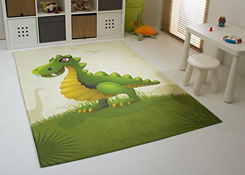 Steffensmeier Dinosaurier Teppich Dino Kinderteppich Kinderzimmer Rexi in beige grün, Ökotex Zertifiziert, Größe:100x160 cm von Steffensmeier