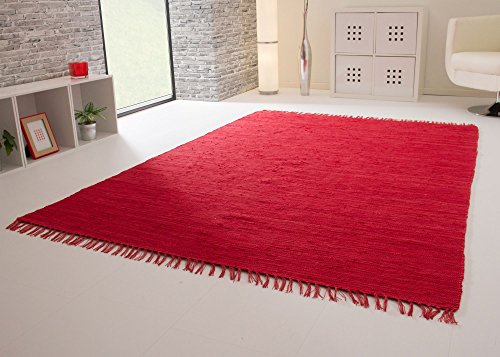 Steffensmeier Handwebteppich Indira in Rot - Handweb Teppich aus 100% Baumwolle Fleckerl, Größe: 160x160 cm von Steffensmeier