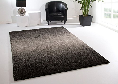 Hochflor Teppich Ontario Farbverlauf in Schwarz grau, GUT Siegel Zertifiziert, Größe: 120x170 cm von Steffensmeier
