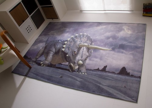 Steffensmeier Dinosaurier Teppich Dino Kinderteppich Kinderzimmer Triceratops in grau, Ökotex Zertifiziert, Größe: 80x150 cm von Steffensmeier